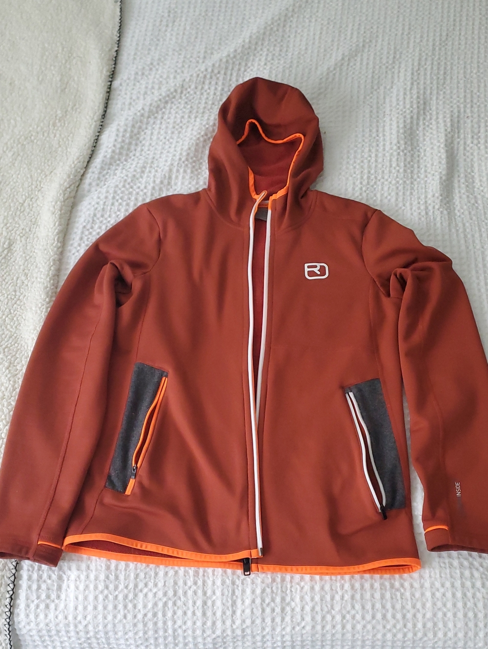 Men's Rust Orange Hooded Softshell Jacket with Contrast Trim